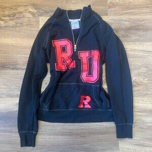 Victoria’s Secret PINK Rutgers RU 1/4 Zip Pullover Sweatshirt Black Red M